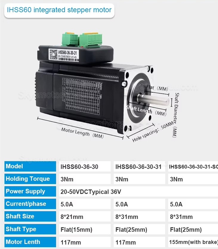 JMC iHSS60-36-30-30/31/SC NEMA 23 Integrated Closed Loop Stepper Motor 1.8 Deg 3Nm 5A 36V 2 Phase